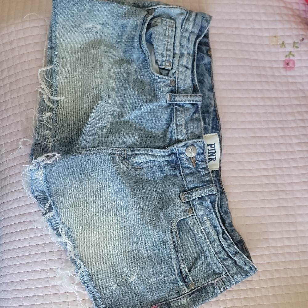 PINK Victoria's Secret Distressed Blue Denim Shorts Size 6